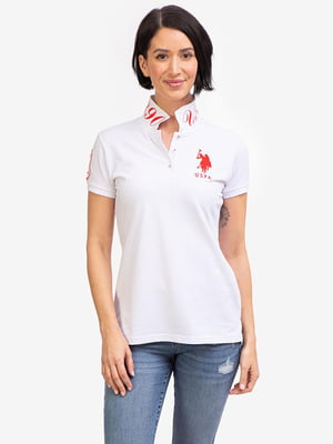 Біла футболка-поло з фірмовим логотипом | 6825957