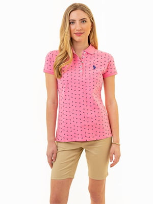 Рожева принтована футболка-поло з вишитим лого | 6825959