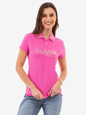 Рожева футболка-поло з написом зі страз | 6825961