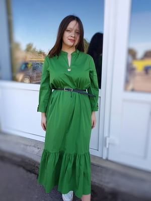 Зелена однотонна сукня А-силуету | 6826604