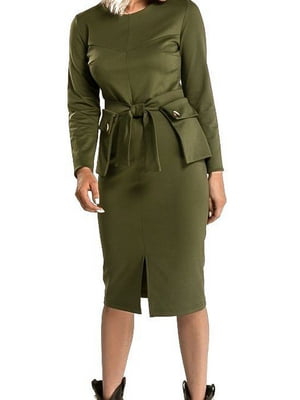 Зелена сукня-футляр з накладними кишенями, на поясі | 6826609