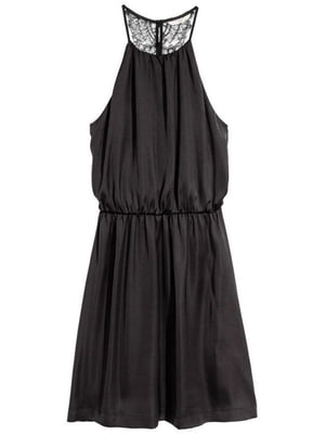 Літня чорна сукня з мереживною спинкою | 6826635
