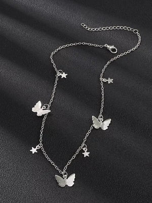 Ланцюжок сріблястий з підвісками метеликами і зірочками  | 6826707