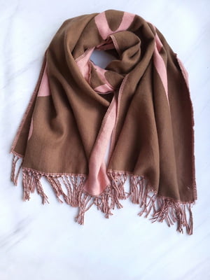 Коричнево-рожевий двосторонній шарф з написом Love (180х62 см) | 6826797