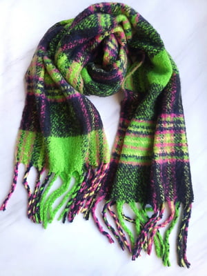 Різнокольоровий шарф у смужку  з китицями (186х52 см) | 6826801