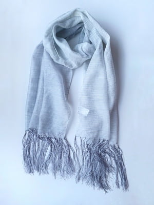 Сірий шарф  в смужку з бахромою і бісером (180х54 см) | 6826815