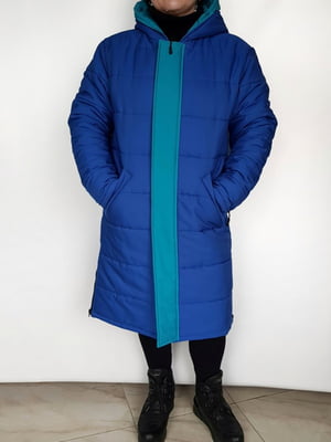 Стьобане зимове синє пальто на блискавці | 6826937