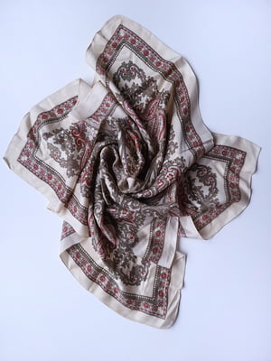Бежевий атласний платок на шию у візерунок (68х68 см) | 6827019