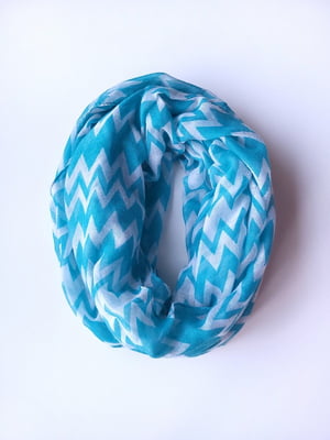 Блакитний шарф-снуд  в білі зиг-заги (172х76 см) | 6827029