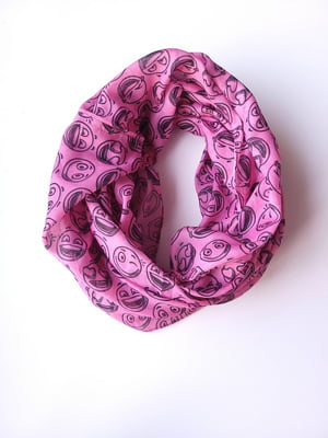 Рожевий шарф-снуд  в чорні смайлики (162х72 см) | 6827033
