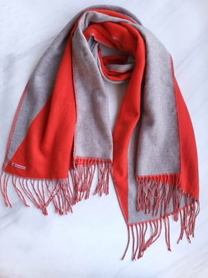 Кашеміровий сіро-червоний шарф-палантин (176х60 см) | 6827109