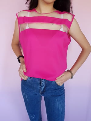 Яскраво-рожева блуза з прозорими вставками  | 6827338