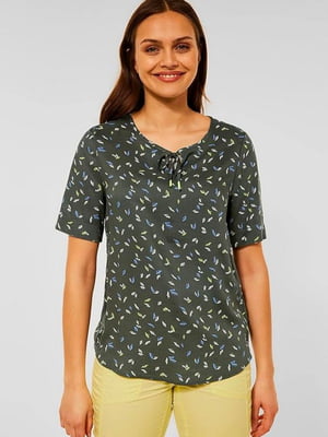 Зелена літня блуза з принтом  | 6827351