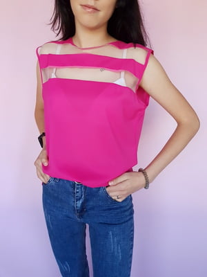 Яскраво-рожева блуза з прозорими вставками | 6827358