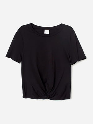 Бавовняна чорна футболка зі стилізованим вузлом | 6328752