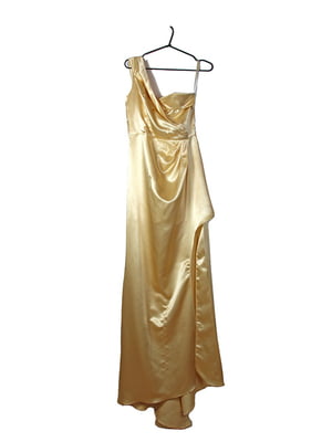 Вечірня сукня золотистого кольору з декоративними складками | 6507058
