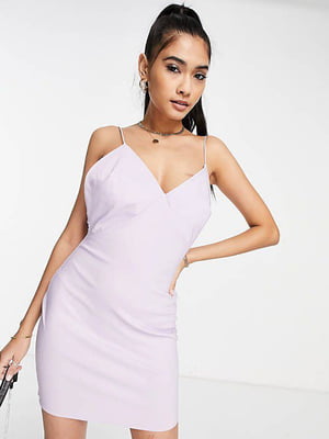 Сукня-футляр бузкового кольору з вузьким шлейками | 6507871