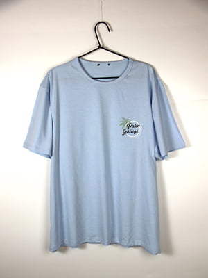 Бавовняна блакитна футболка з принтом | 6509188