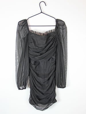 Чорна сукня-футляр з прозорими рукавами | 6699201