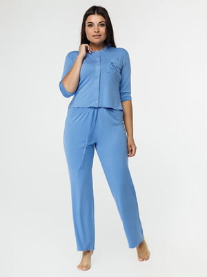 Віскозна блакитна піжама: сорочка та штани | 6699241