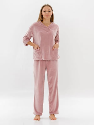 Велюрова рожева піжама: пуловер та штани | 6699518