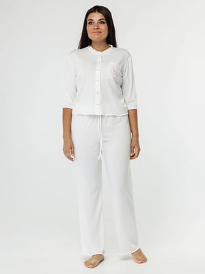 Віскозна піжама молочного кольору: сорочка та штани | 6699633