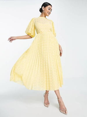 Жовта сукня А-силуету з спідницею-пілссе | 6707184