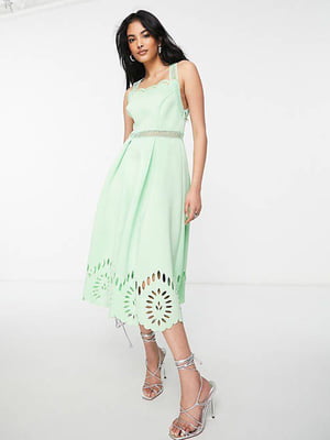Зелена сукня А-силуету з декоративним візерунком | 6722674