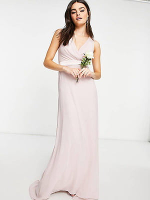 Світло-рожева вечірня сукня з V-подібним вирізом  | 6722773