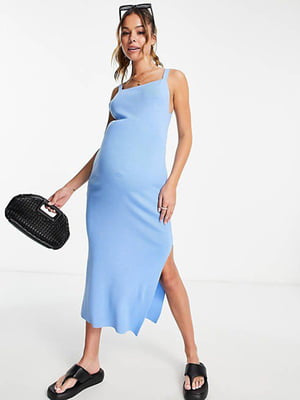 Блакитна сукня для вагітних з розрізом збоку | 6723046