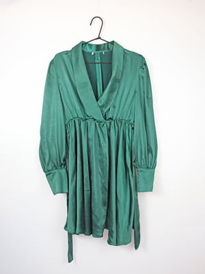 Сукня А-силуету бірюзового кольору з шалевим комірцем | 6723312