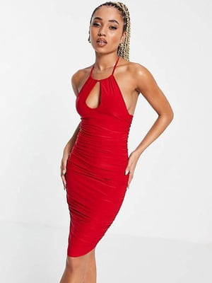 Червона сукня-футляр з ефектним вирізом | 6723640