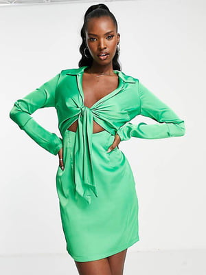 Зелена сукня-футляр з зав’язками спереду | 6723766