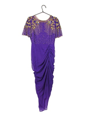 Фіолетова вечірня сукня з збірками та декоративним камінням | 6724687