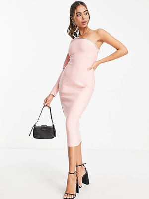 Рожева сукня-футляр з рукавом на  один бік | 6724794