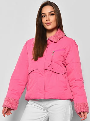 Демісезонна рожева куртка з хутряним оздобленням | 6828010