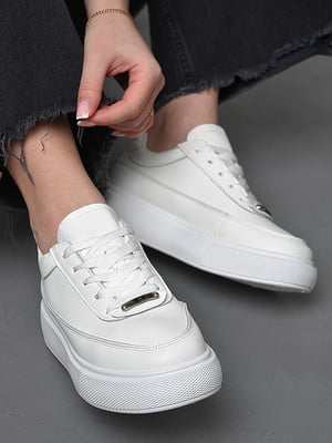 Кросівки з натуральної шкіри білого кольору на шнурівці | 6828219