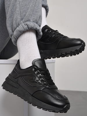 Кросівки з натуральної шкіри чорного кольору на шнурівці | 6828222