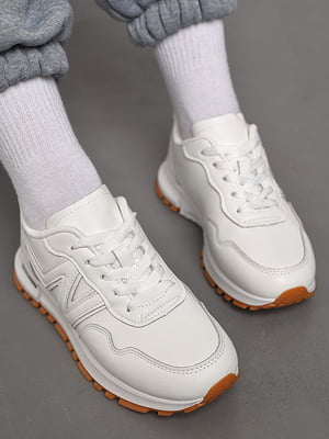 Кросівки з натуральної шкіри білого кольору на шнурівці | 6828225