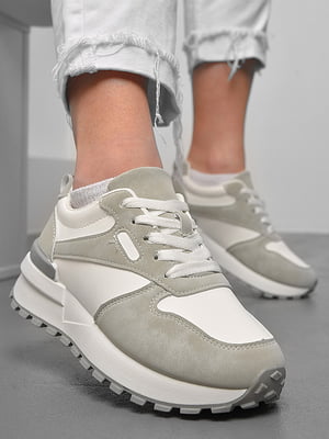 Кросівки біло-сірого кольору на шнурівці  | 6828277