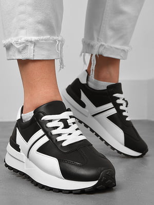 Кросівки чорно-білого кольору на шнурівці  | 6828287