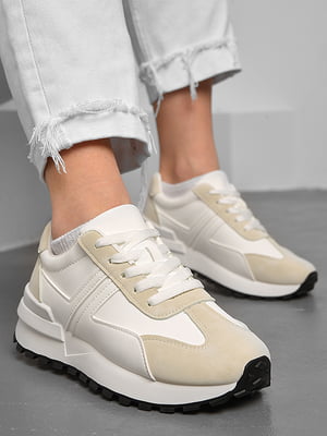 Кросівки біло-бежевого кольору на шнурівці  | 6828292
