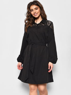 Чорна сукня А-силуету з мереживними кокетками | 6828370