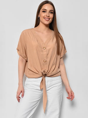 Блуза напівбатальна з коротким рукавом бежевого кольору | 6828460