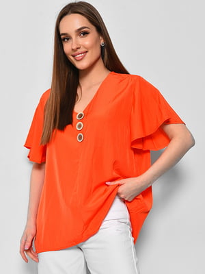Блуза напівбатальна з коротким рукавом помаранчевого кольору | 6828467