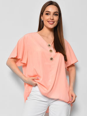 Блуза напівбатальна з коротким рукавом персикового кольору | 6828468