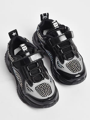 Чорні кросівки на шнурівці, декоровані стразами | 6828558
