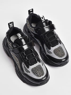 Чорні кросівки на шнурівці, декоровані стразами | 6828559