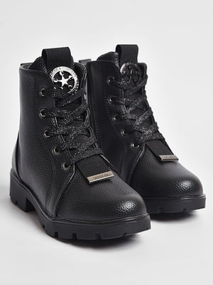 Черевики зимові чорного кольору зі шнурівкою | 6828565