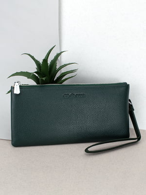 Шкіряний зелений гаманець-клатч для телефону | 6829101